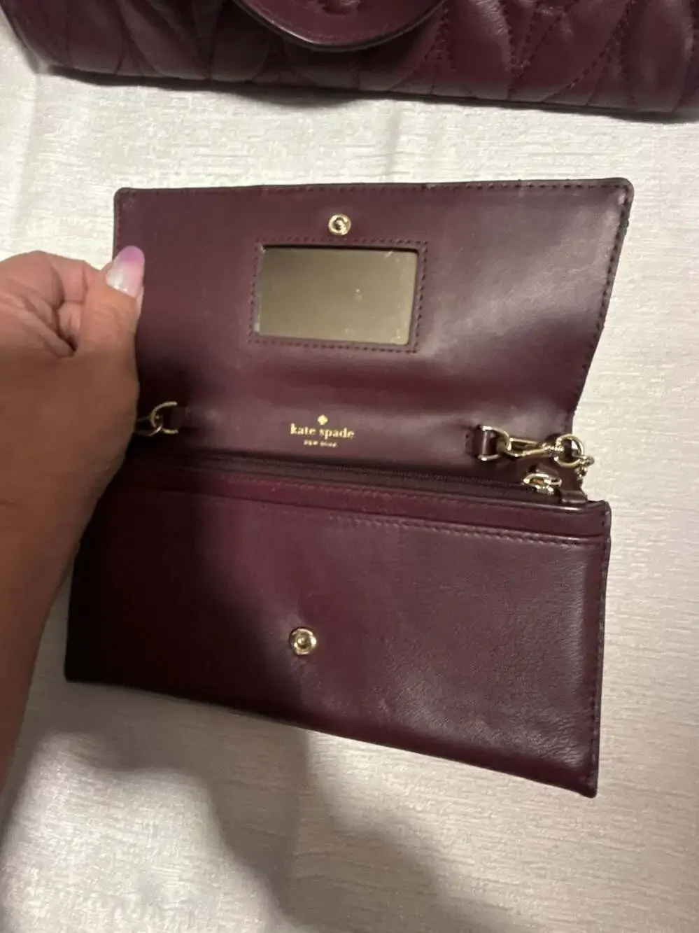 Kate Spade Meena Briar Lane Quilted Leather Satchel  Burgundy Cherrywood&wallet